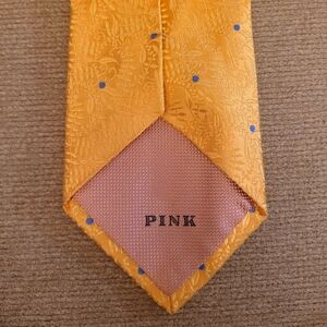 Thomas Pink Silk Tie – Yellow with Blue Dot Pattern
